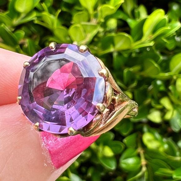 VINTAGE KIMBERLY 10K GOLD SYNTHETIC ALEXANDRITE COLOR CHANG PURPLE SAPPHIRE RING - Picture 14 of 16